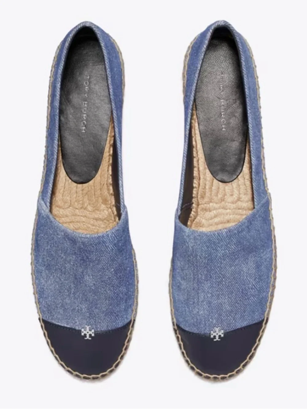Tory Burch Denim Espadrille Slip-Ons with Black Toe Cap size 8